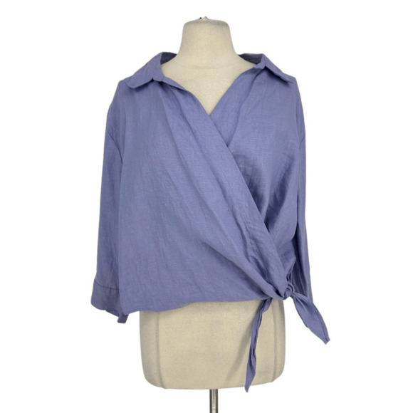 Valerie Stevens Tops - Valerie Stevens Womens 100% linen Wrap Blouse XL 3/4 Sleeve Purple  Front Tie